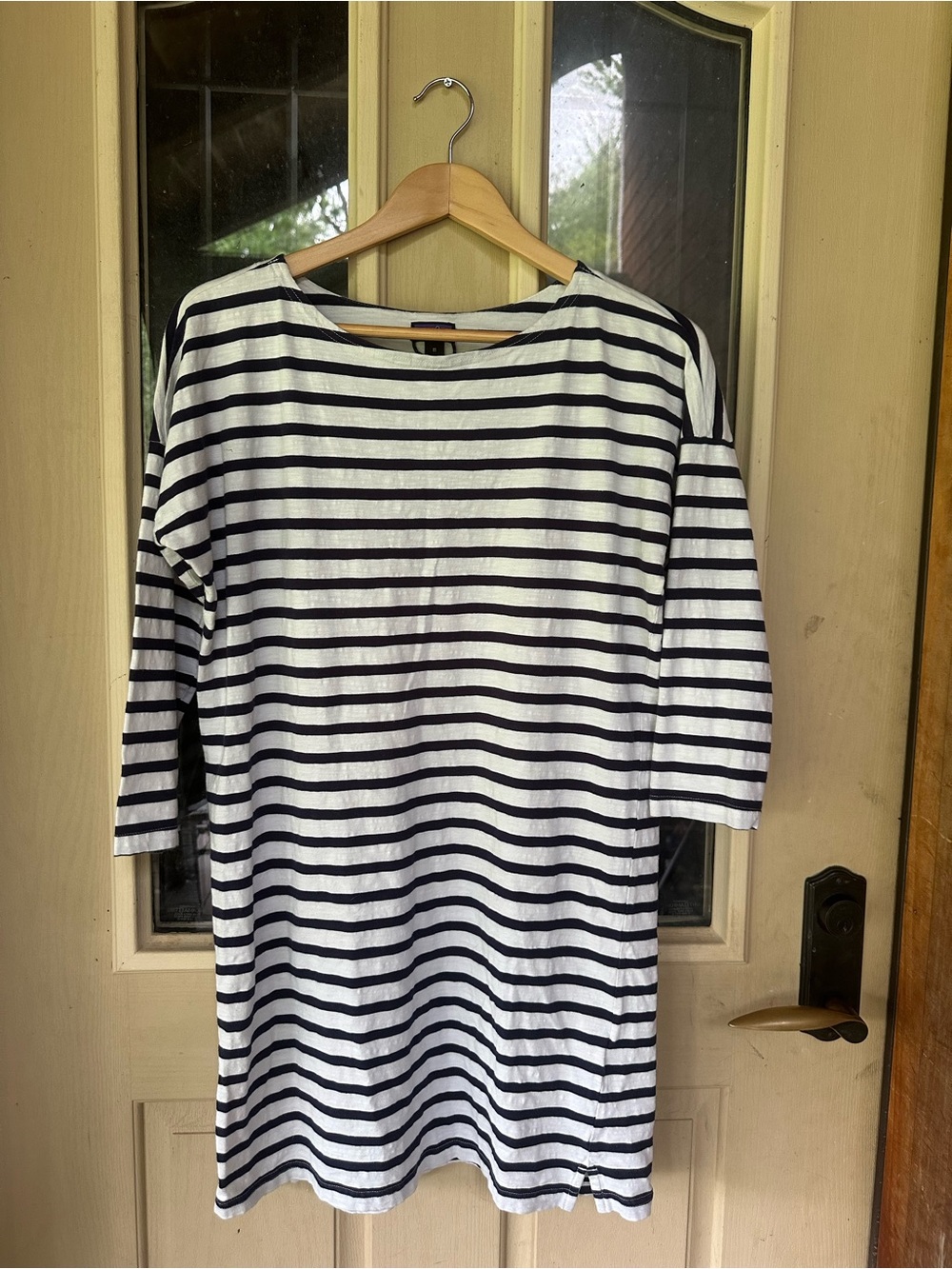 Patagonia Navy and White Striped Long Sleeve Dress Organic Cotton Slub Casual